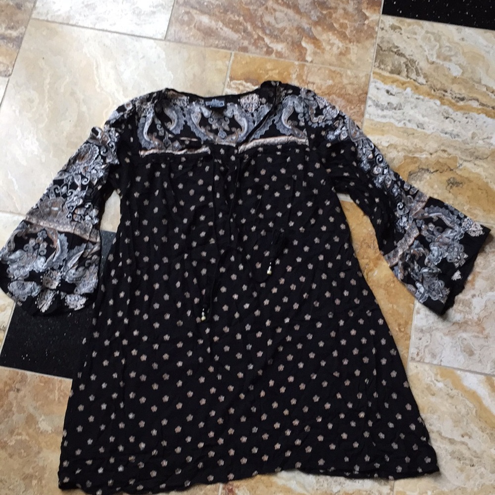 Angie print & damask dress 32”long 20”Bust/tassels